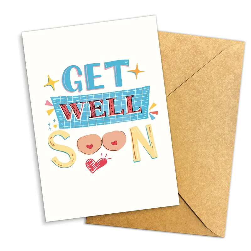 Colorful Get Well Letters Card Bright Hand-Drawn Hope