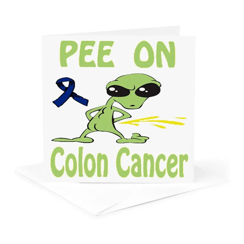 Green Alien Peeing Cancer Support Card for Colon Awareness