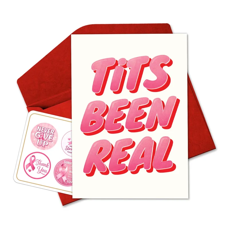 Letters Red Envelope Cancer Support Card: Tits Been Real Design
