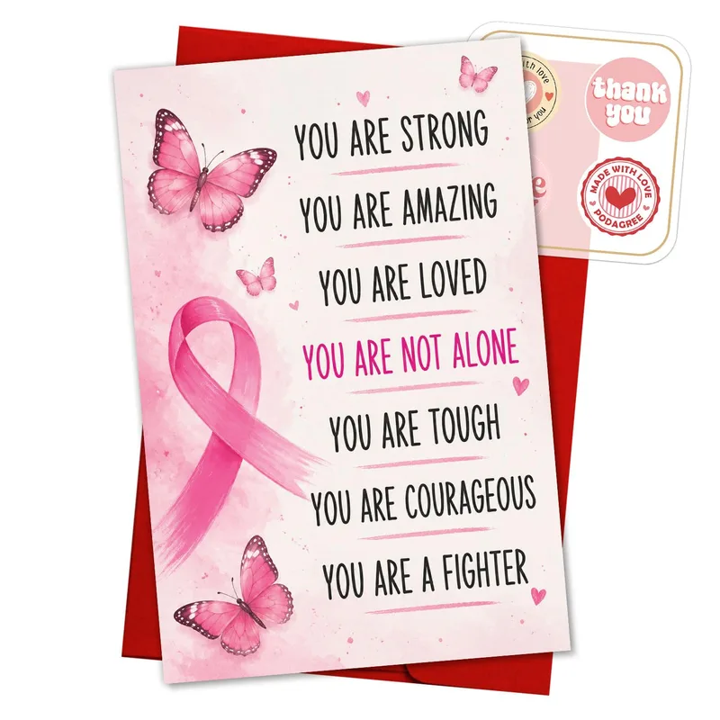 Pink Butterflies Ribbon Cancer Support Card