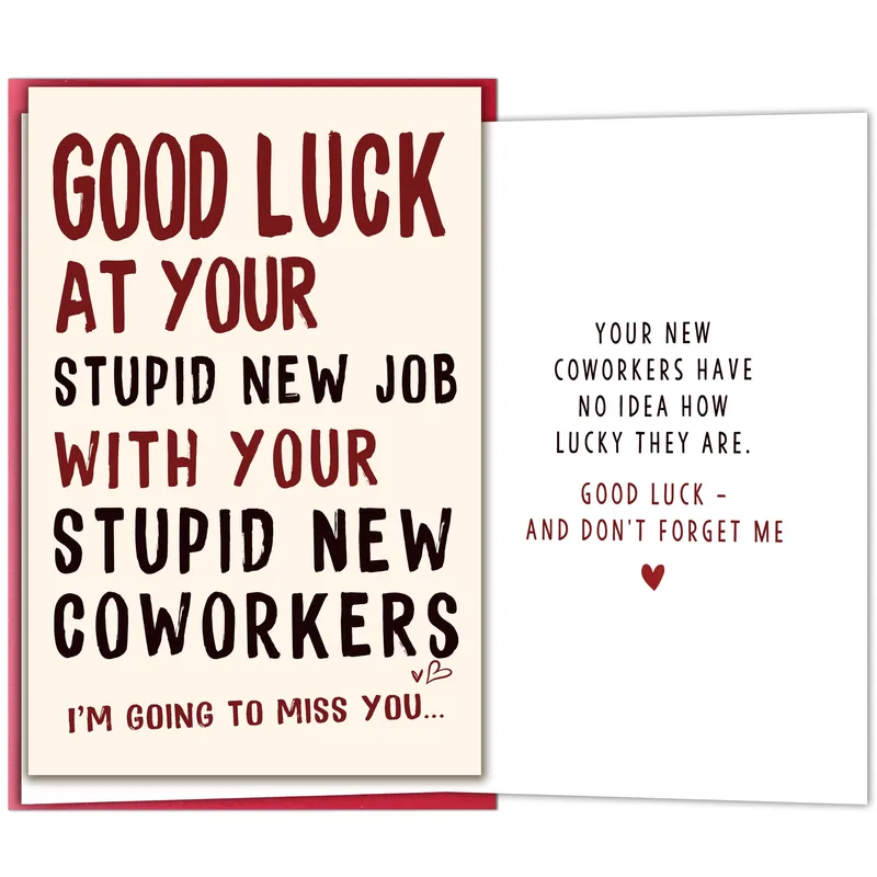 New Job Card with a Bold Red Message for Your Coworker