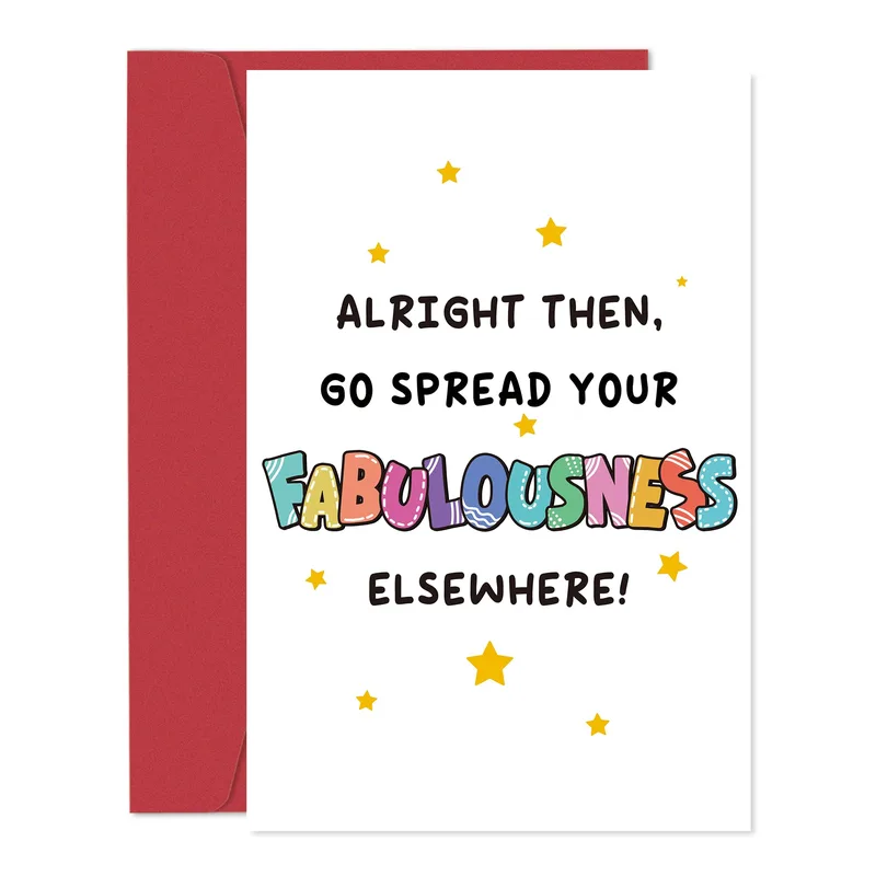 Fabulous Goodbye Card – Rainbow bubble letters reading FABULOUSNESS with black text and gold stars – Greeting Card in black