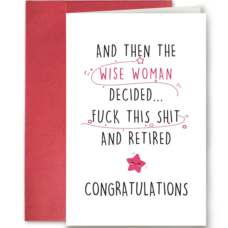 Retired Woman Card: a bold, funny send-off in pink and black
