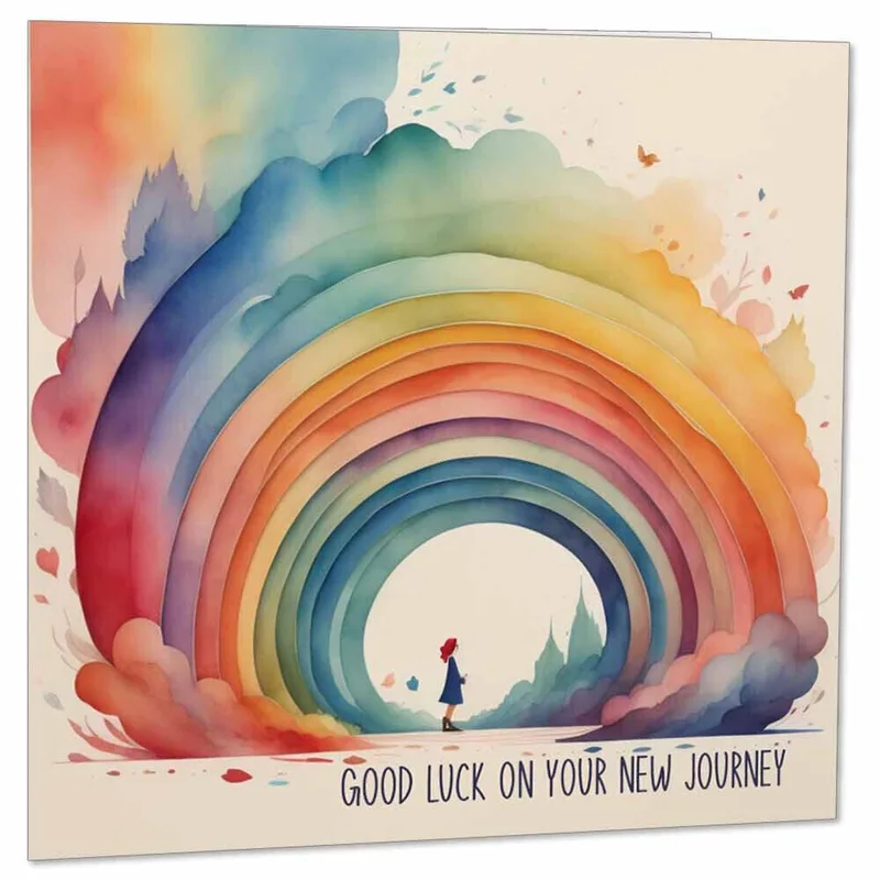 New Journey Good Luck Card with a Rainbow Archway