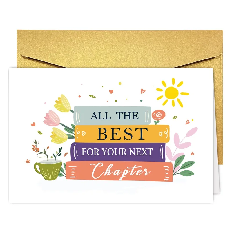 Best Wishes Card: Stacked Books for Your Next Chapter