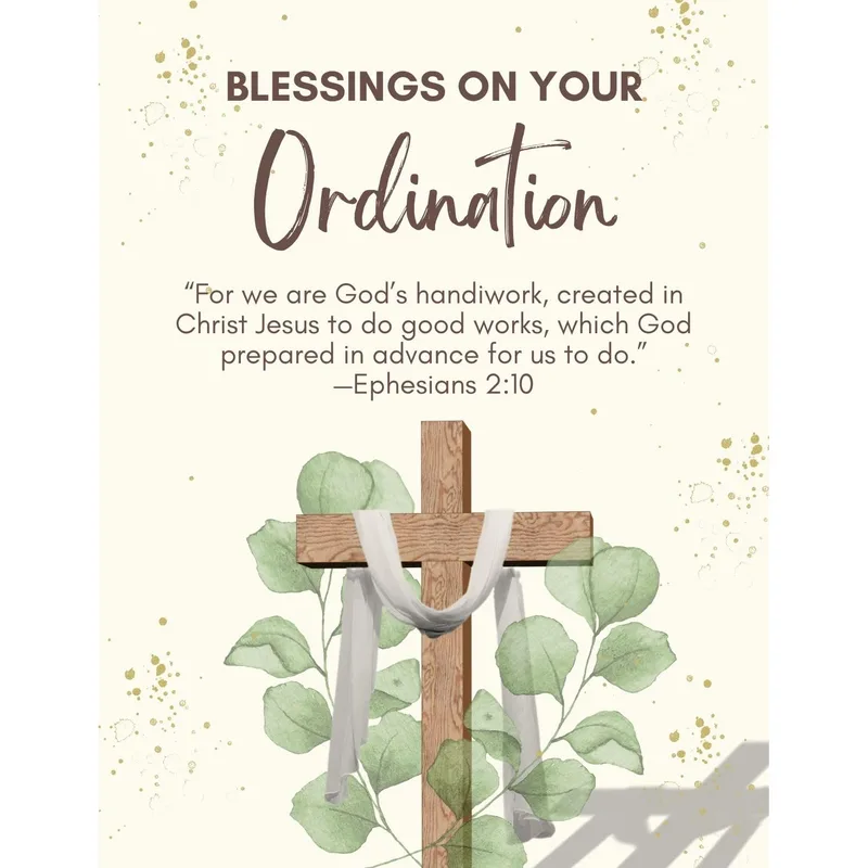 Blessings on Your Ordination Card with a Cross and Greenery