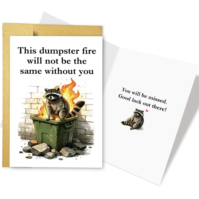 Raccoon on Burning Dumpster Card for Your Coworker's Farewell