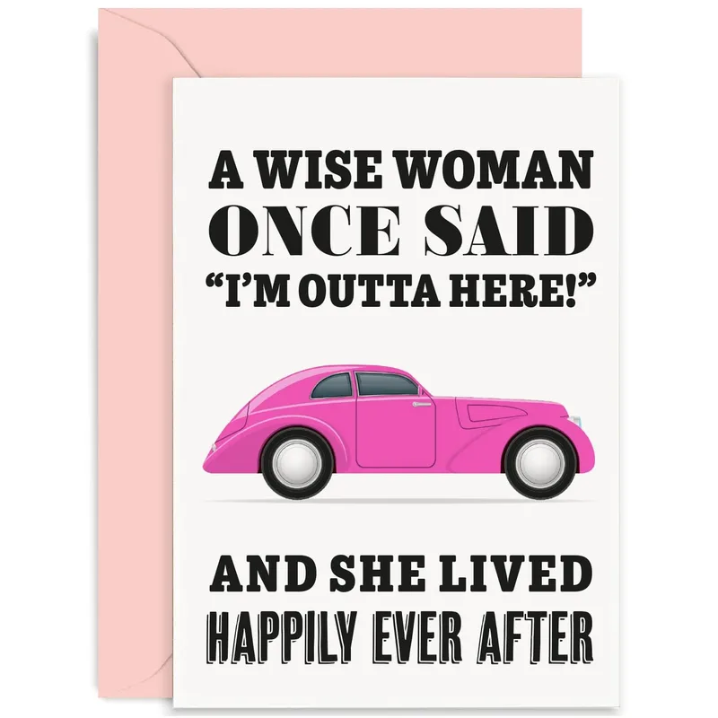 Divorced Woman Card: A Pink Retro Car Send-Off
