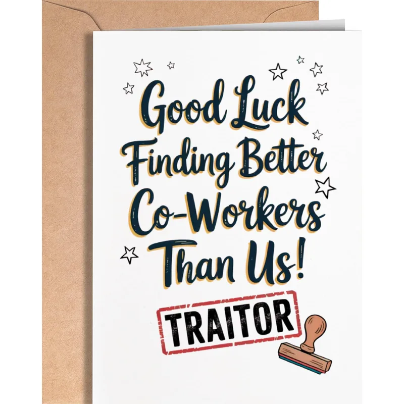 Navy Script Text Stamp Card for a Coworker Who Got Out