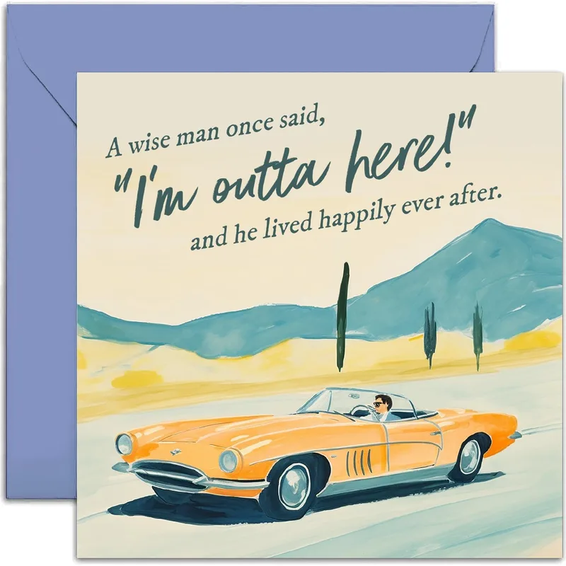 Retirement Leaving Card with a Vintage Orange Convertible