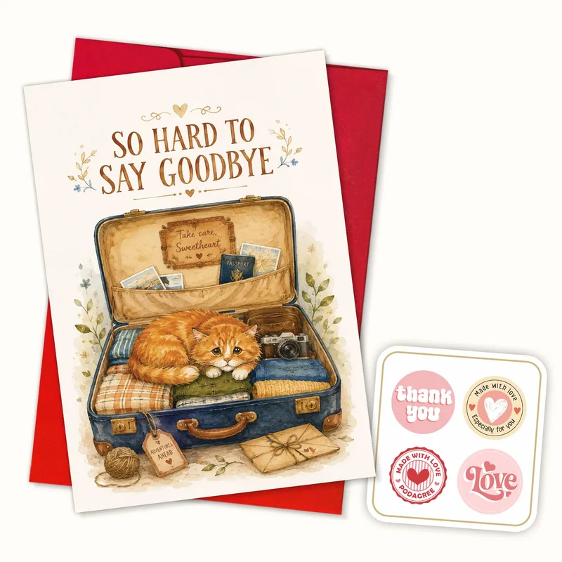 Farewell Cat Card: So Hard To Say Goodbye Suitcase Design