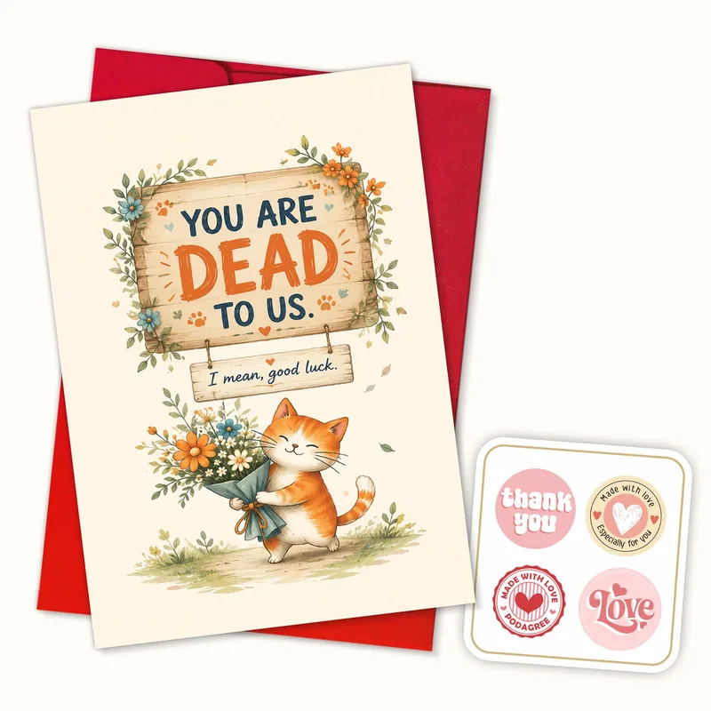 Funny Goodbye Cat Card: “You Are Dead to Us” Farewell