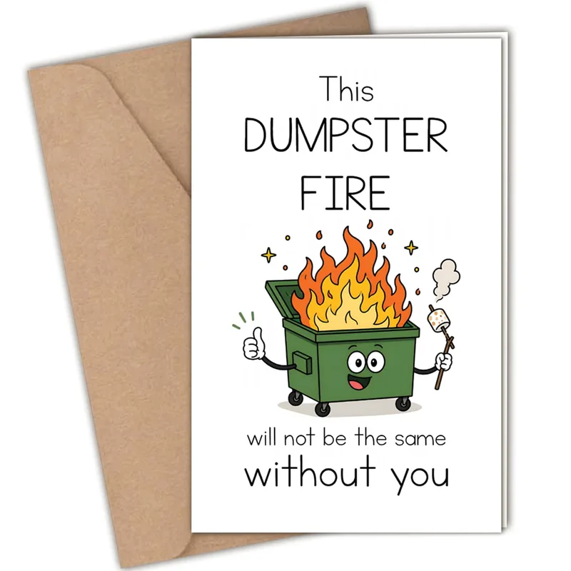 This Dumpster Fire Card: A Cheeky Farewell for a Coworker