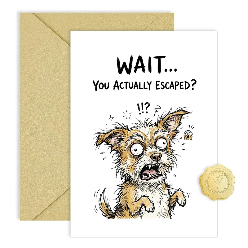Escaped Coworker Card: A Shocked Dog for Your Farewell
