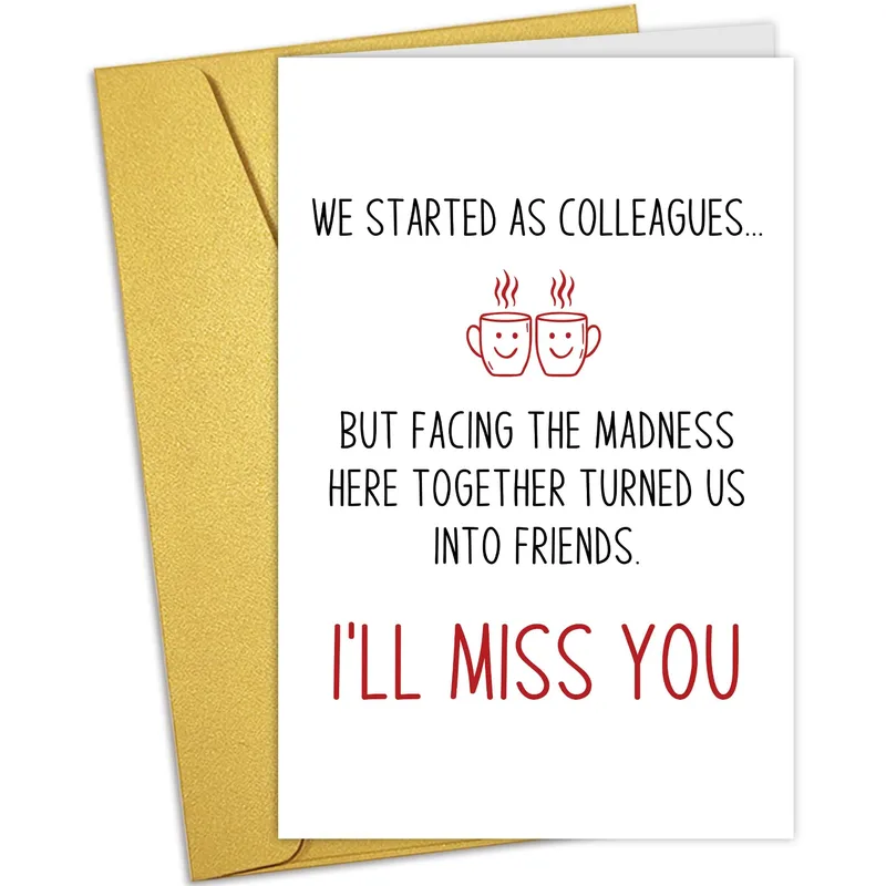 Work Friend Goodbye Card with two red smiling coffee mugs