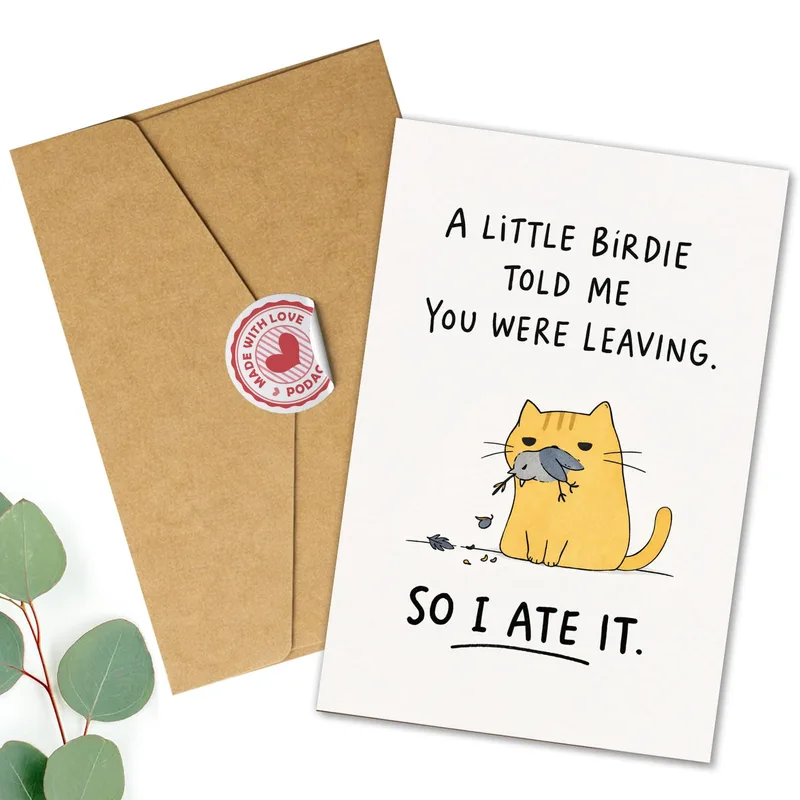 Cat Eating Bird Card: A Goodbye Joke With Bite