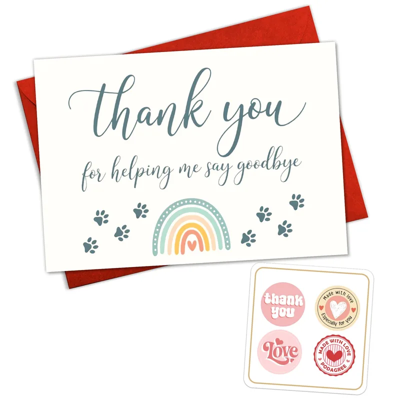 Thank You Pet Euthanasia Card with Rainbow and Paw Prints