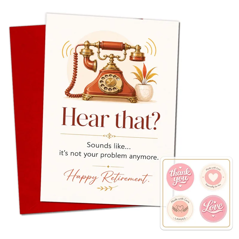Vintage Red Rotary Phone Card for a Retiring Coworker