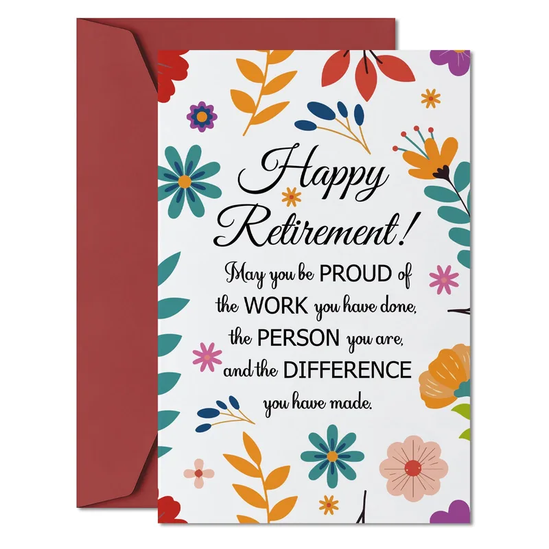 Floral Border Pattern Card – Happy Retirement card with colorful floral border – Greeting Card in black