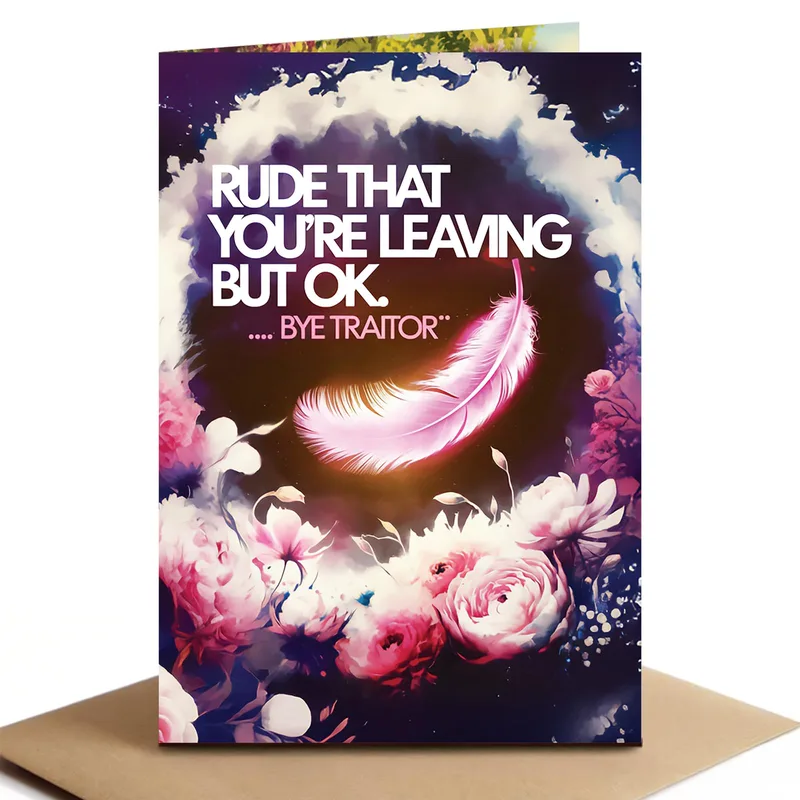 Pink Feather Floral Wreath Card – Greeting Card in black