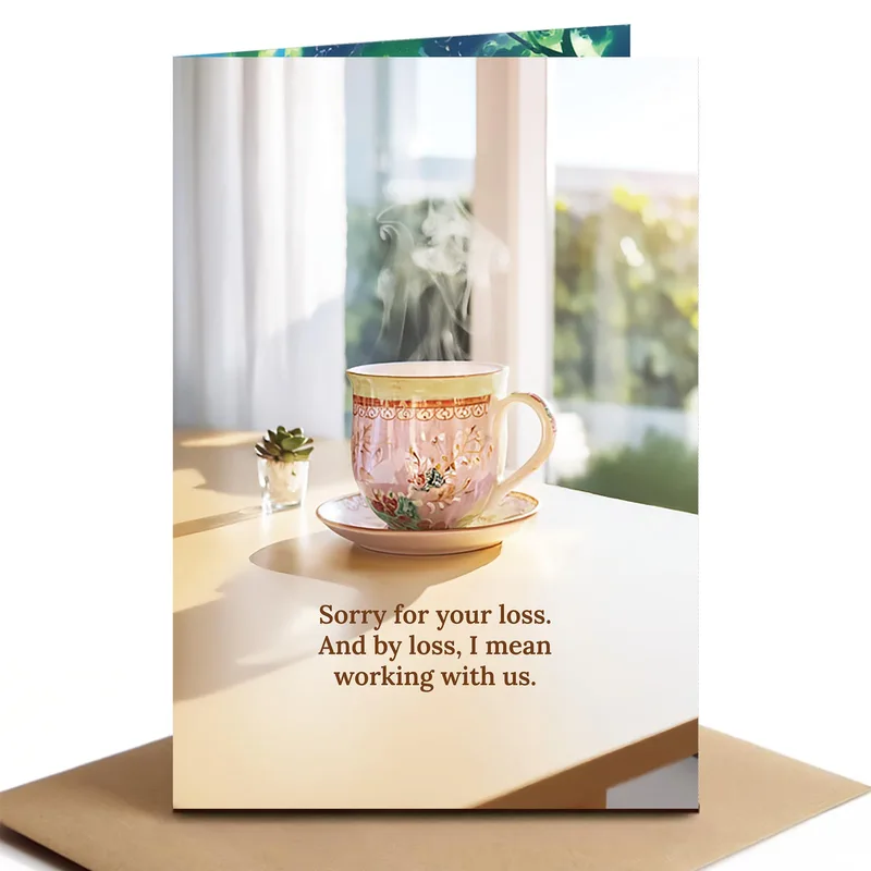 Steaming Teacup Still Life Card: Sorry for Your Loss Farewell