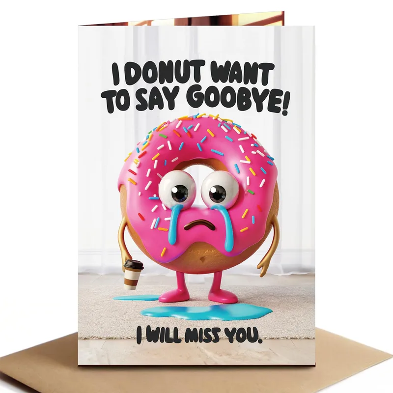 Crying Donut Farewell Card: A Sweet Goodbye for Coworkers