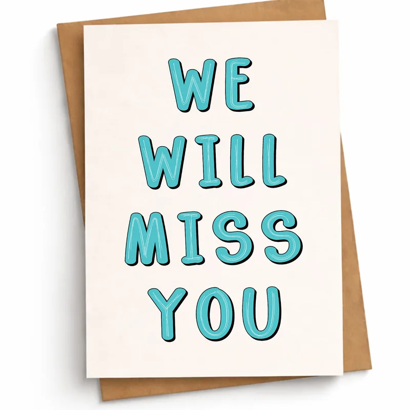 Teal Bubble Lettering Card: We Will Miss You Farewell