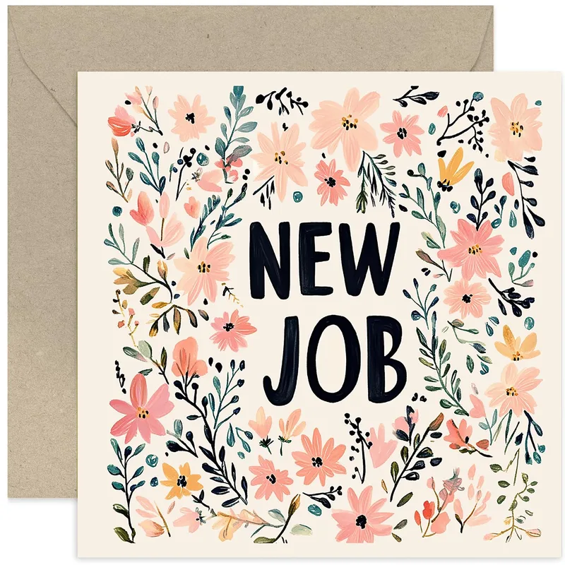 Pink Floral Gouache Card for a New Job Start