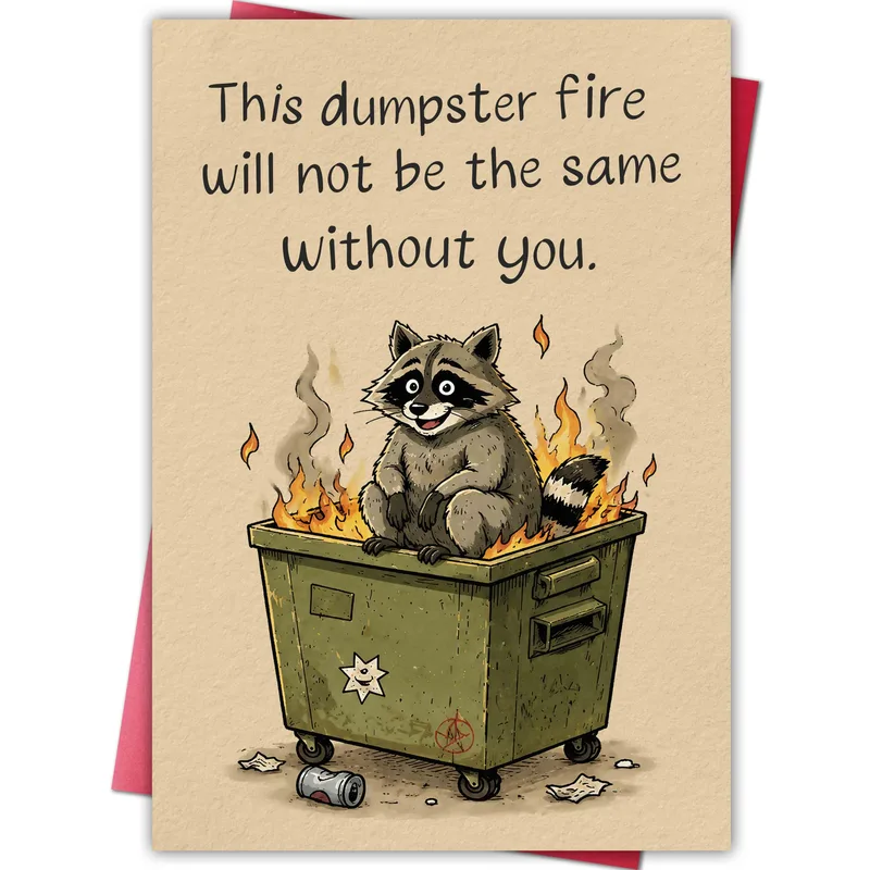 Raccoon Farewell Card: A Dumpster Fire Goodbye