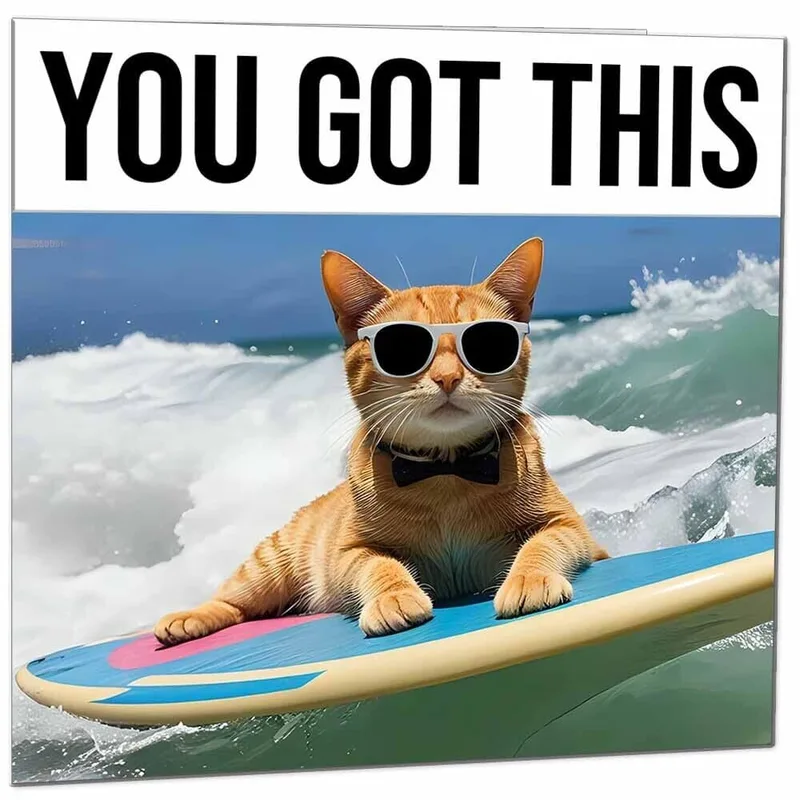 Surfing Cat Card: You Got This Encouragement for Colleague or Friend