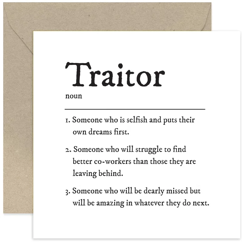 Traitor Definition Card for Coworker Leaving Office