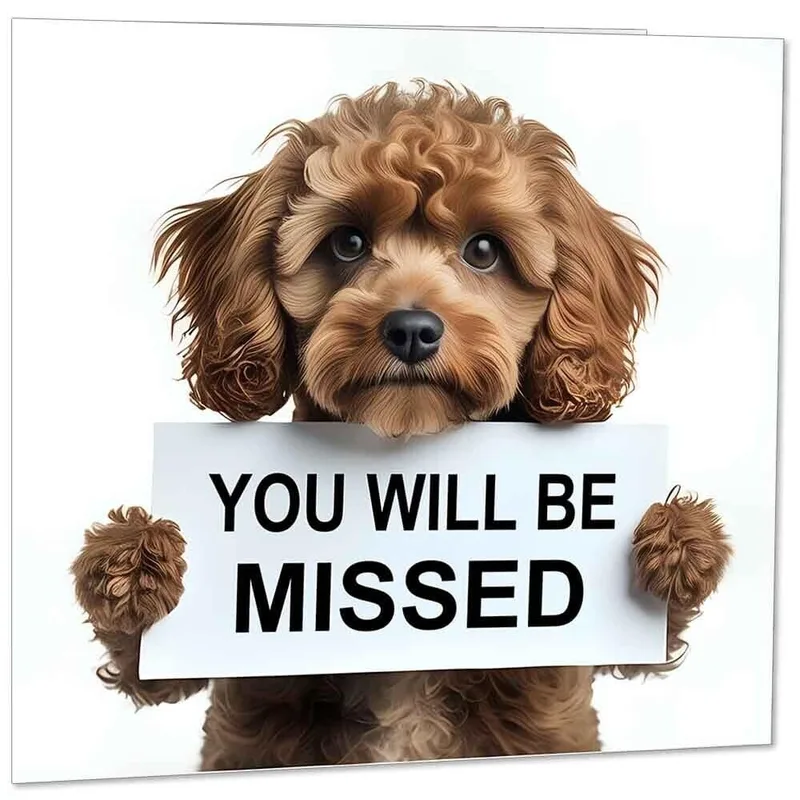 Puppy Holding Sign Card for a Colleague Leaving the Office