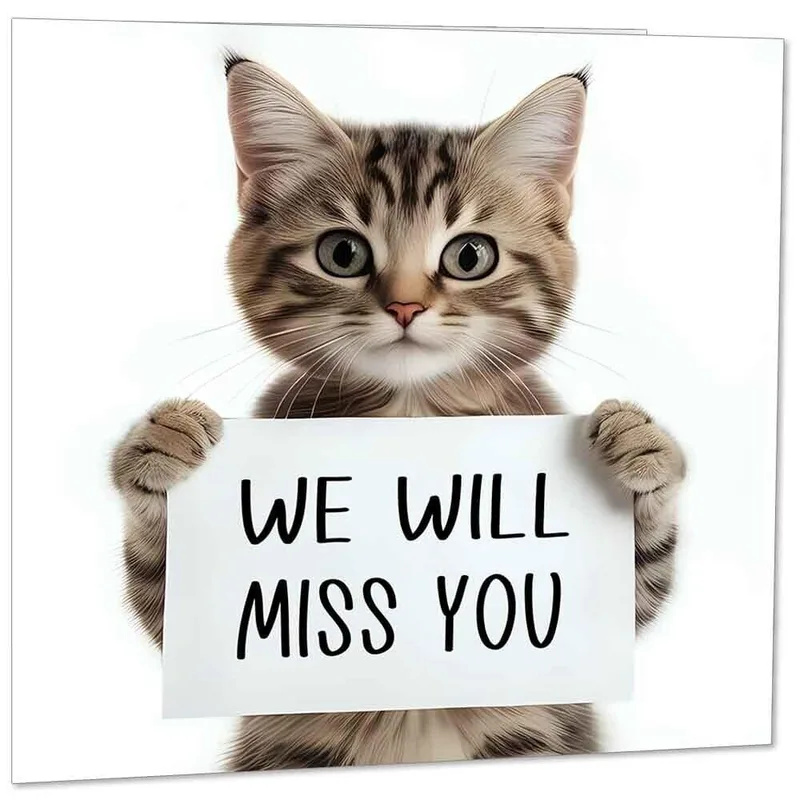 Kitten Miss You Card for Coworker We Will Miss You Tabby Sign