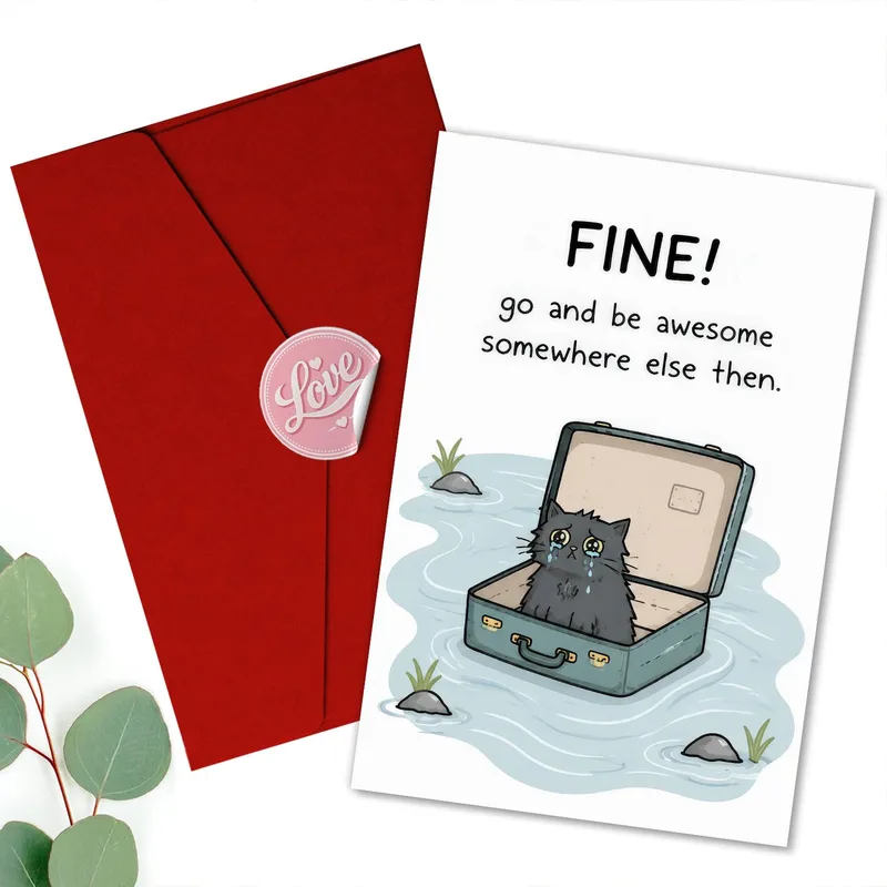 Sad Cat Suitcase Card for a Coworker Leaving Office