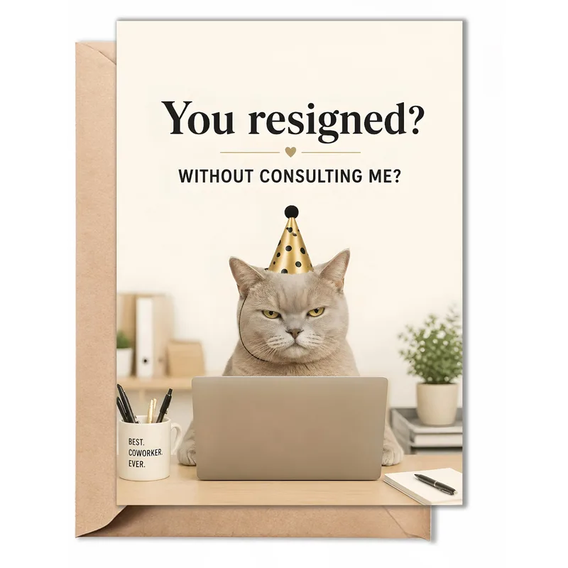 Hat at Desk Coworker Card for the Resigned Colleague