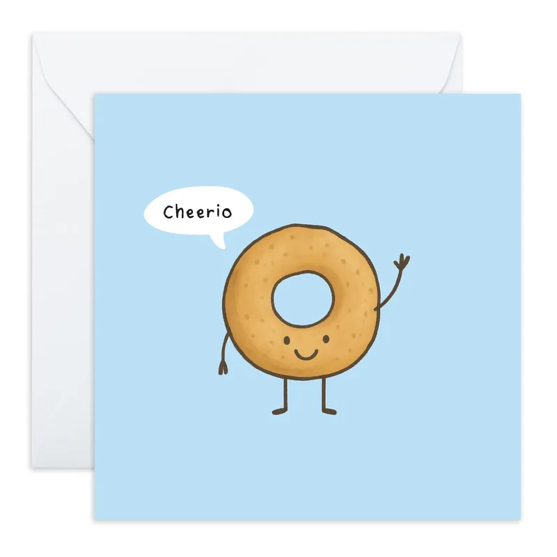 Waving Donut Blue Farewell Card Says Cheerio to a Leaving Coworker