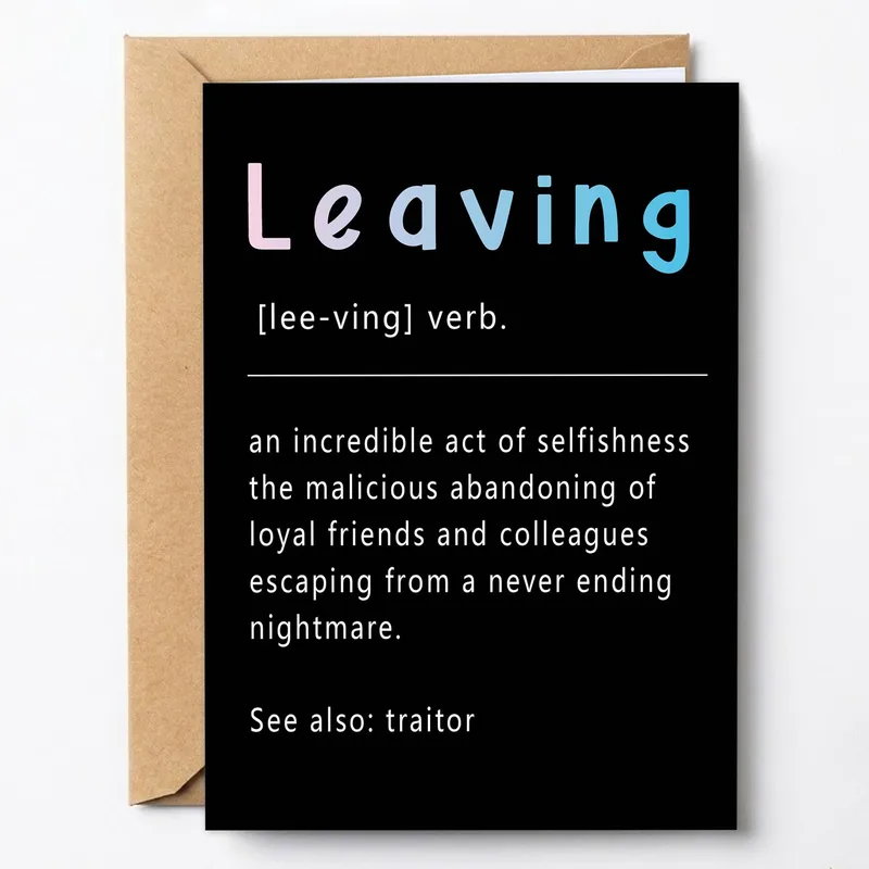 Black White Definition Farewell Card for Coworkers Leaving Office
