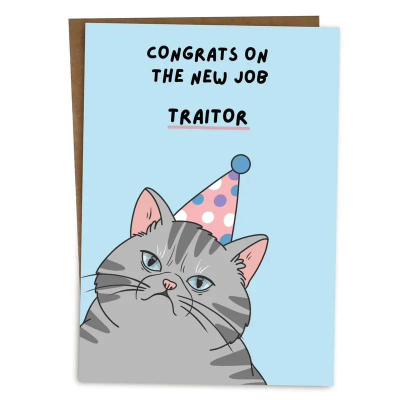 Party Hat Blue New Job Card for a Coworker Leaving