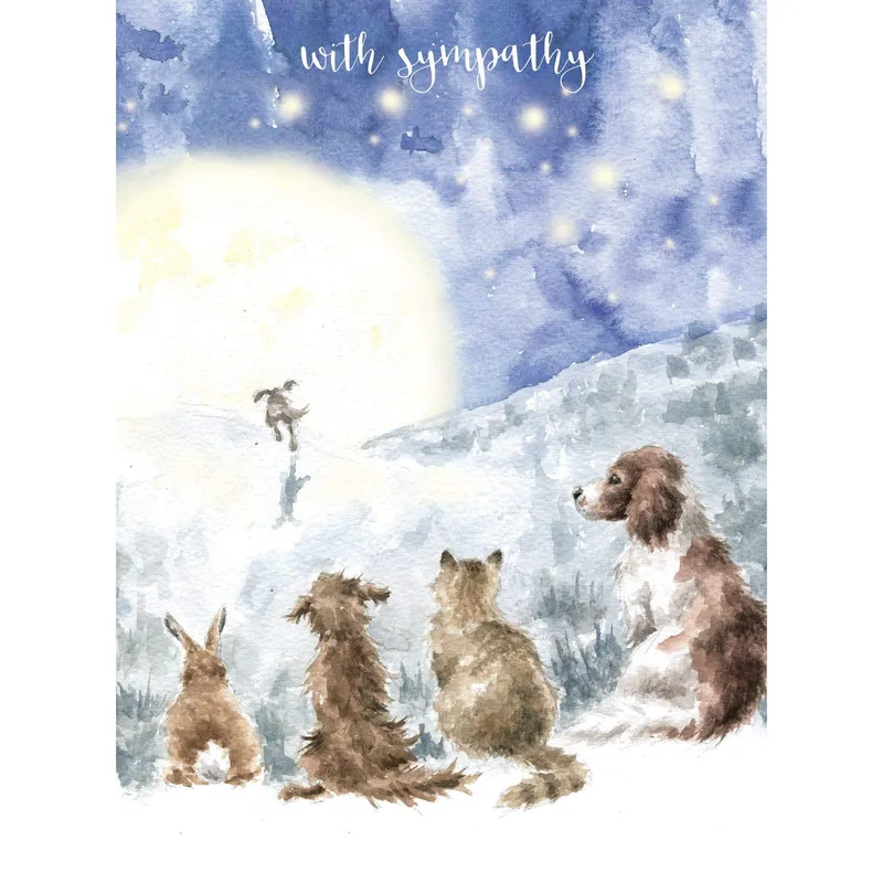 Snowy Dogs Blue Sympathy Card honors a beloved pet with watercolor art