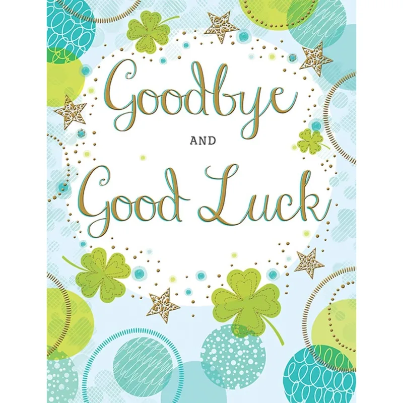Green Clover Bubbles Farewell Card Says Goodbye and Good Luck