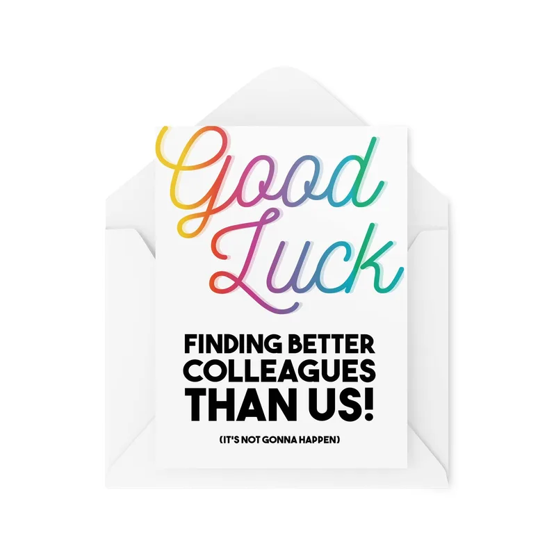 Colorful Script Envelope Farewell Card for a Witty Office Departure