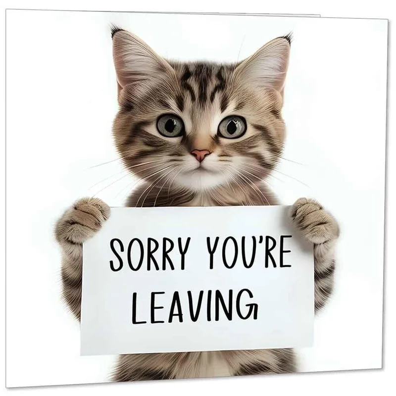 Cat Holding Sign Farewell Card for a Colleague Moving On