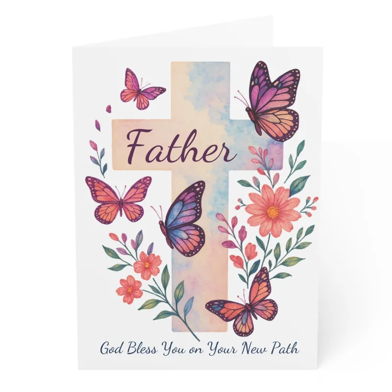 Floral Cross Pastel Farewell Card for a Priest Moving On