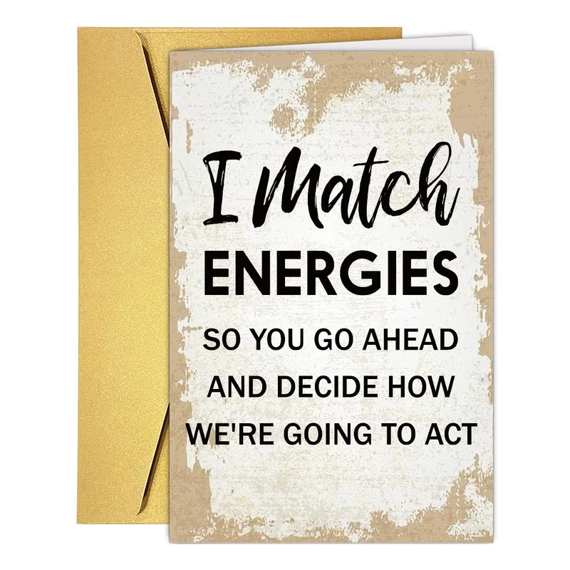 Brown Vintage Border Text Card: I Match Energies Sarcastic