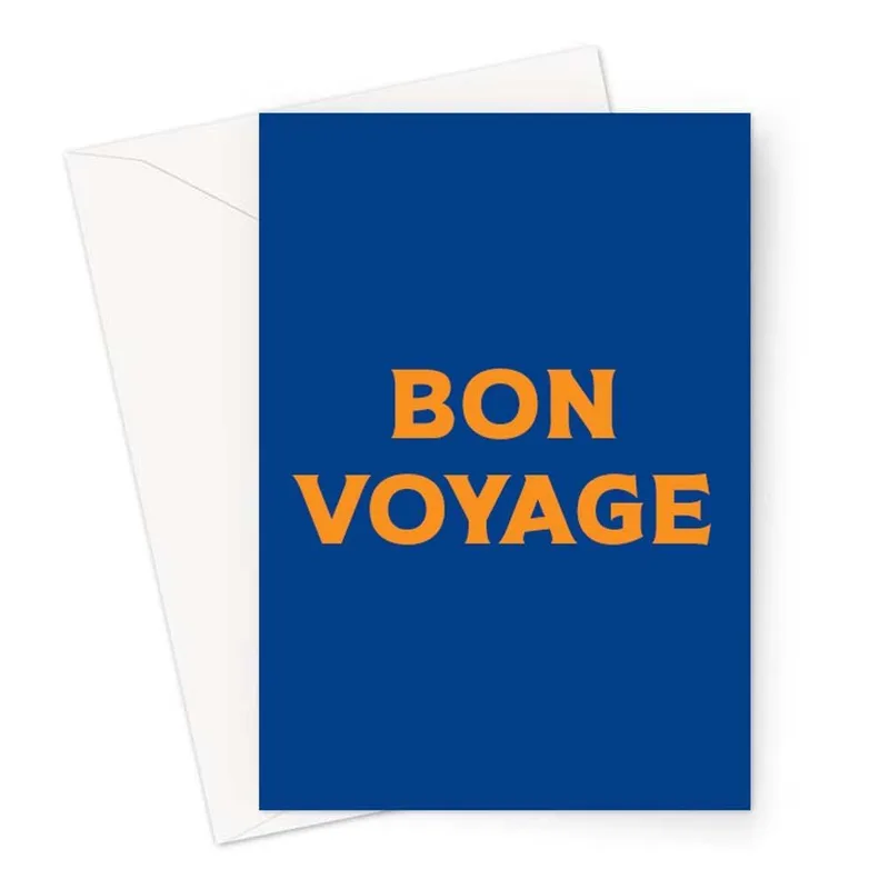 Blue Orange Card Farewell Card: Bon Voyage Text Design for Travelers