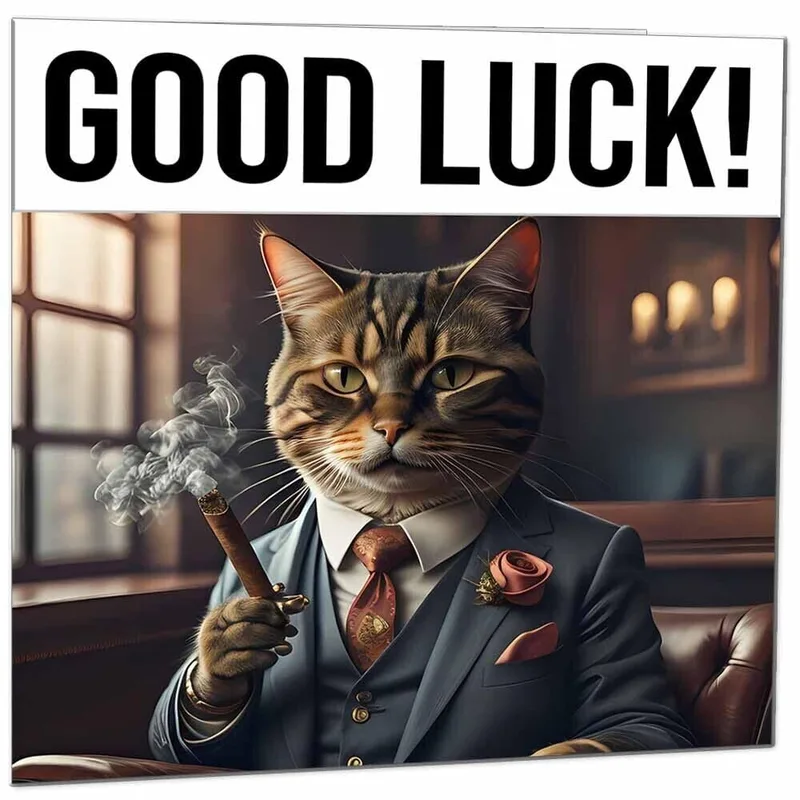 Cat Suit Cigar Good Luck Card for a Bossy Coworker