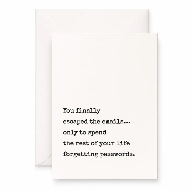 Typewriter White Farewell Card: Escaped Emails Password Joke