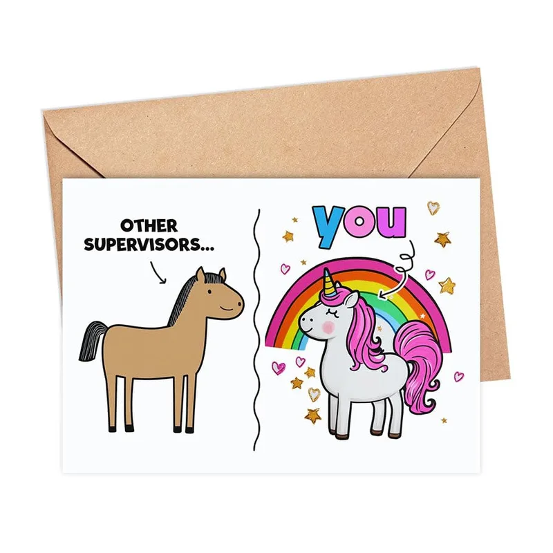 Horse Unicorn Rainbow Thank You Card for a Special Supervisor