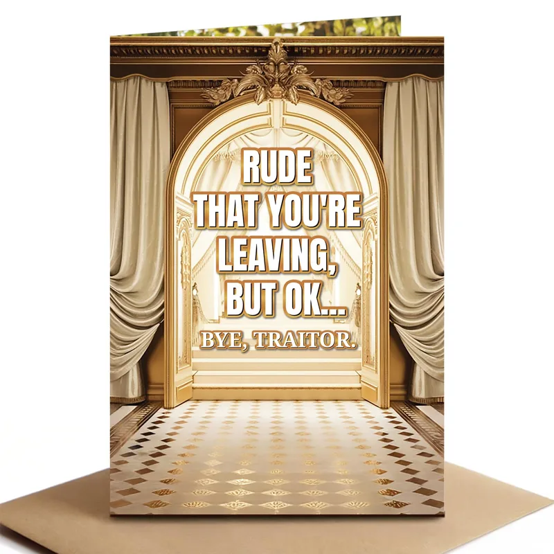 Arched Doorway Curtains Farewell Card for a Rude Departure