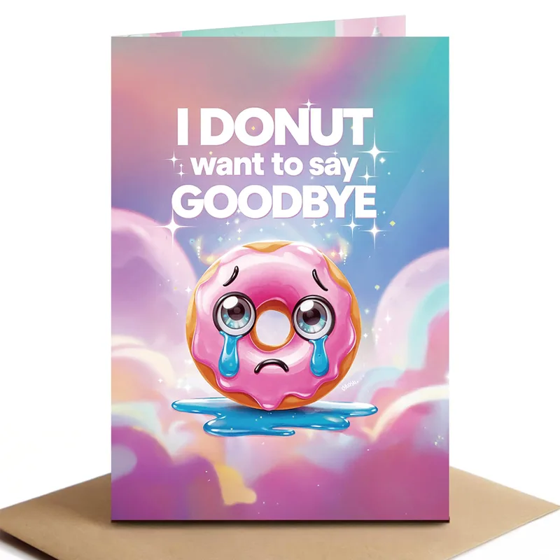 Donut Crying Pastel Farewell Card for a Sentimental Coworker